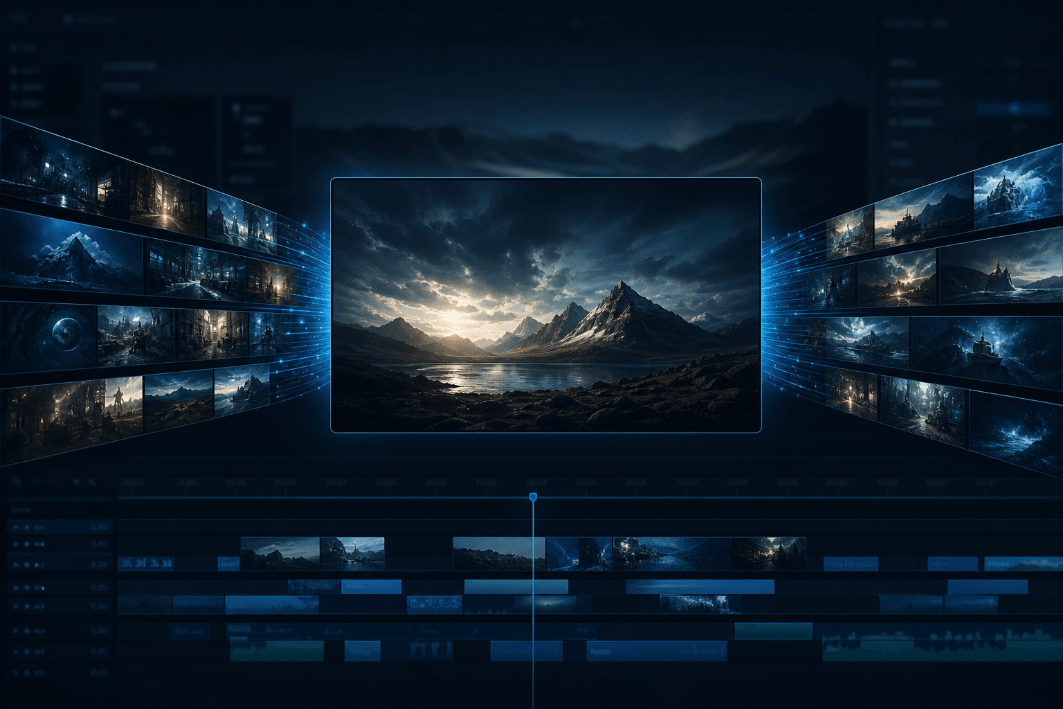 Nucleus main sequence concept showing a cinematic space production scene